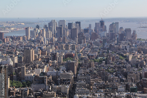 The financial district in Manhattan, New York City in Tilt Shift view