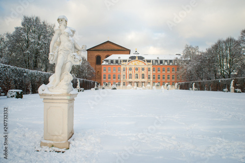 Palace garden in Trier, covered in snow, Moselle Valley, rhineland palatinate