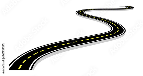 Leaving the highway, curved road with markings. 3D vector illustration on white