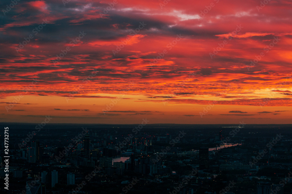 Beautiful Sunset and view of London Cityscape from the Shard Building 