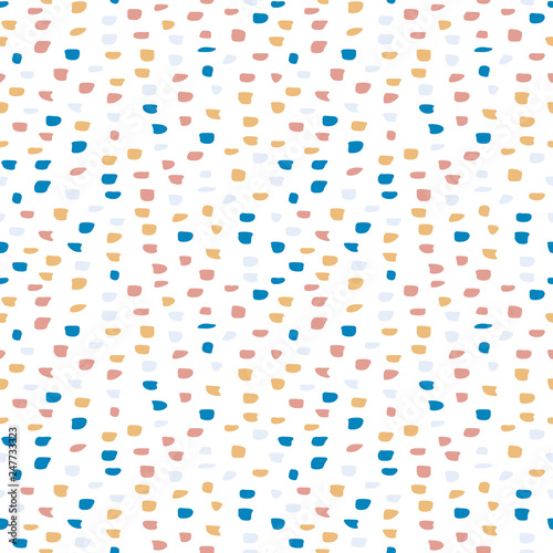 Abstract seamless pattern with freehand shapes made in vector. Marker marks, strokes and scribbles in pastel colors on white background.