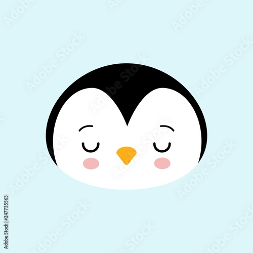 Cute Baby Penguin standing on blue background flat design vector illustration.