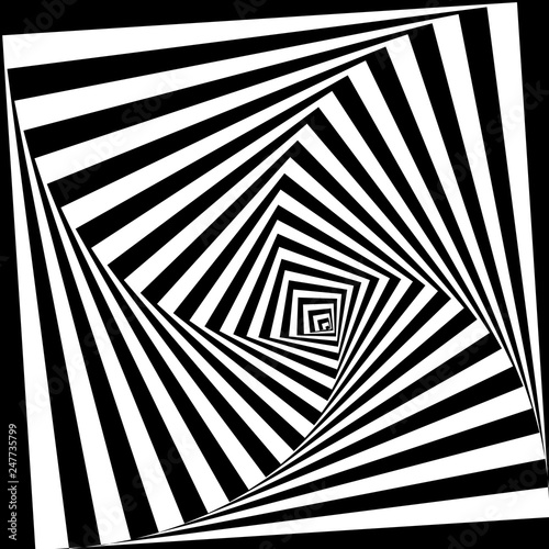 Vector optical illusion background. Geometric black and white vortex