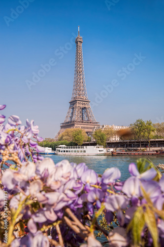 Eiffel Tower with boats during spring time in Paris, France © Tomas Marek