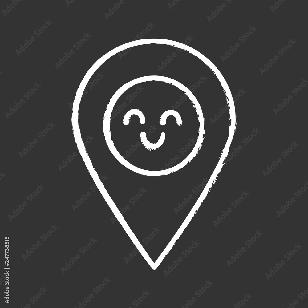 Smiling map pin character chalk icon Smiling map pin character chalk icon