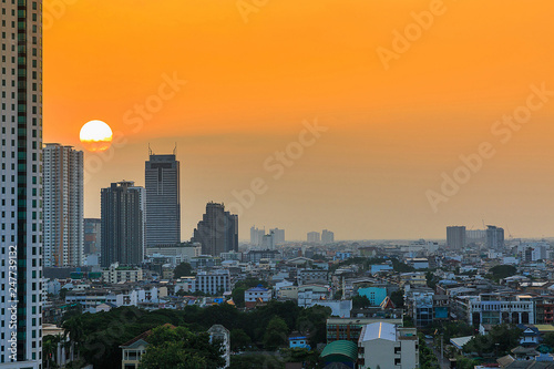 Bangkok City - Beautiful sunset view of Bhumibol Bridge,Thailand photo