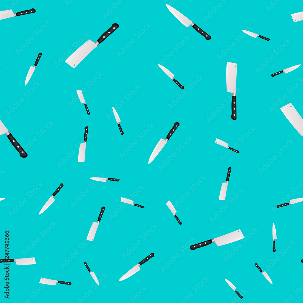 Seamless pattern of kitchen knives on a colored background. Seamless pattern of kitchen knives on a colored background.