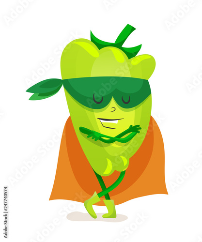 Cute food pepper in a cloak of superhero and mask.