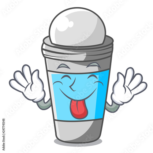 Tongue out roll on deodorant isolated with cartoon