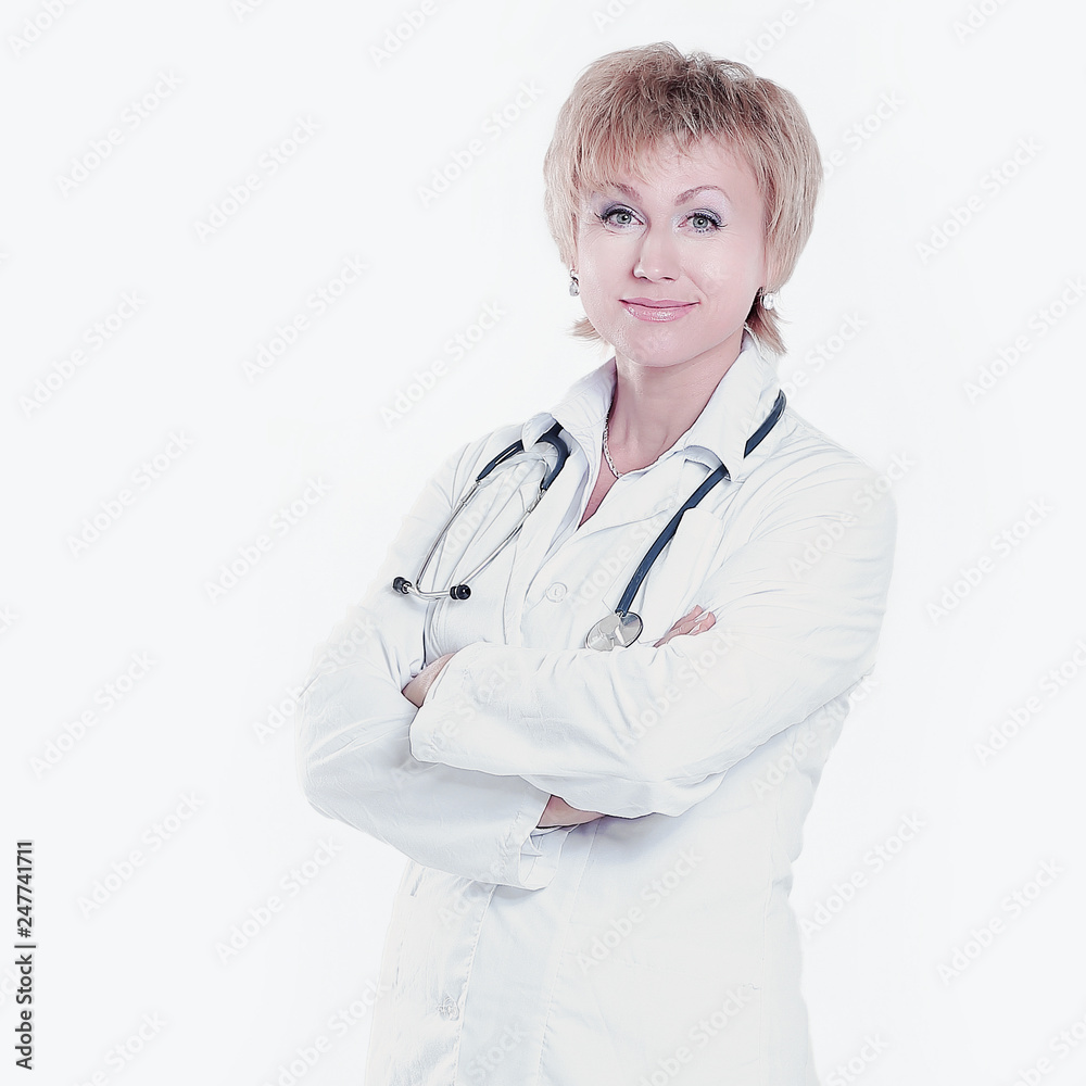 portrait of woman practicing physician.isolated on white portrait of woman practicing physician.isolated on white