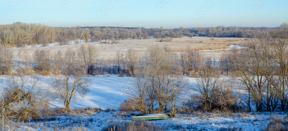 Panoramic Beautiful Winter Russian landscape