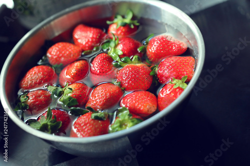 strawberry red fruit cleaning water