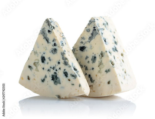 Cuadro en lienzo Blue cheese with mold isolated on white background.