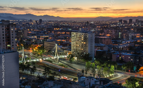 The skyline of Santiago de Chile by night.