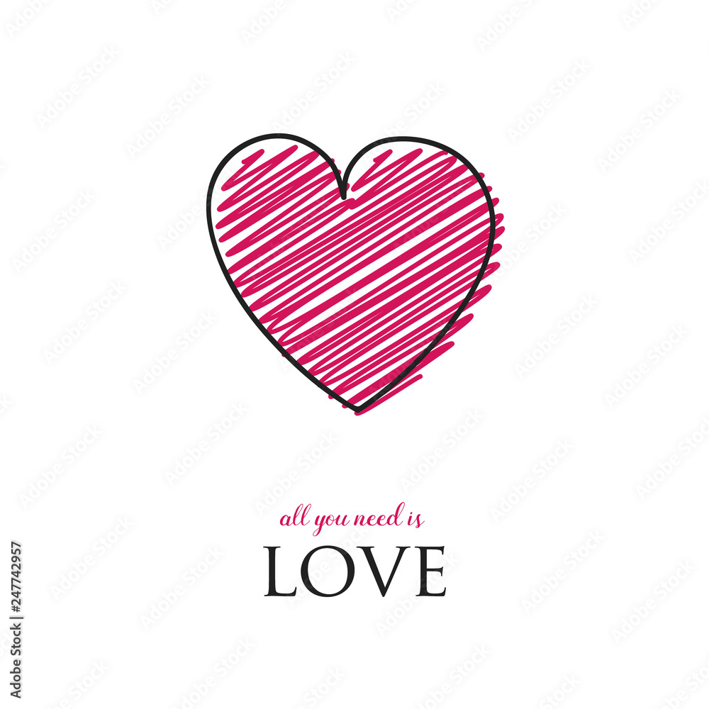 Valentine's Day card with heart and wishes. Love concept. Vector
