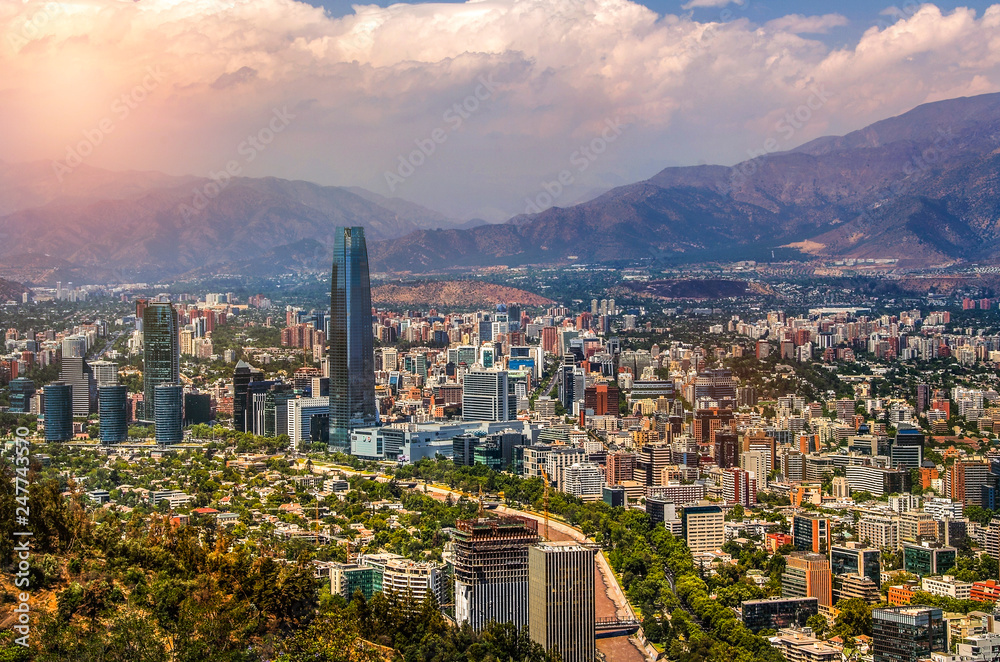 View of Santiago de Chile with Los Andes mountain range in the back