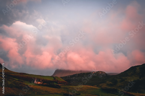 Pink sunset near the Tulm Bay on the Isle of Skye, Scotland photo