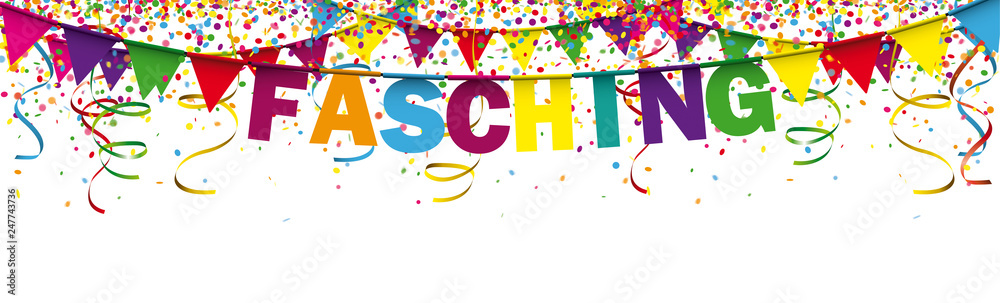 Fasching Banner mit Konfetti und Girlanden Fasching Banner mit Konfetti und Girlanden