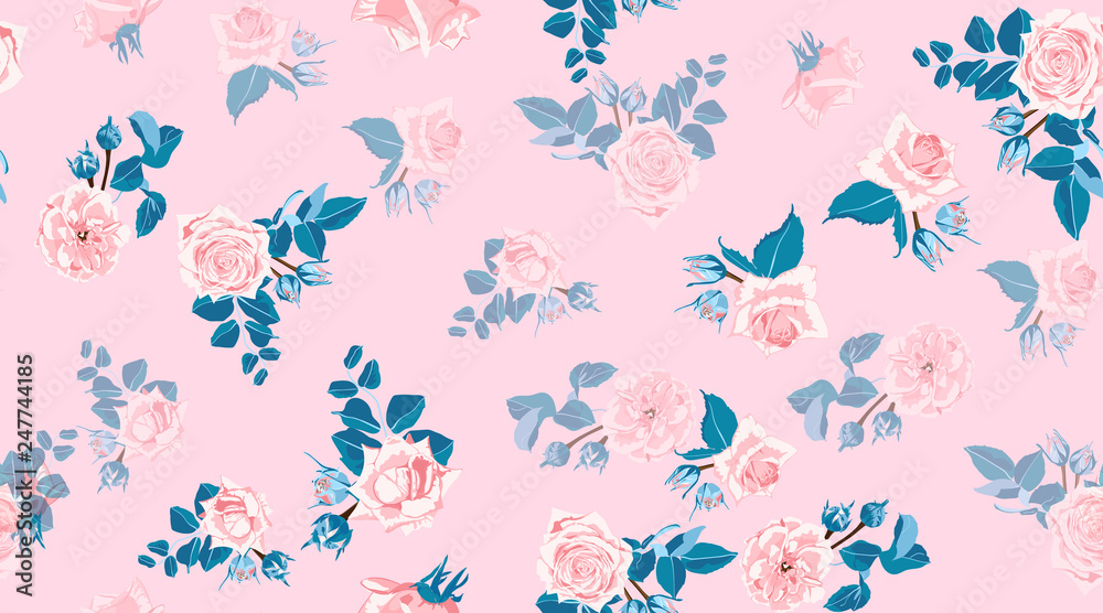Floral Roses Pattern in Pastel Colors.