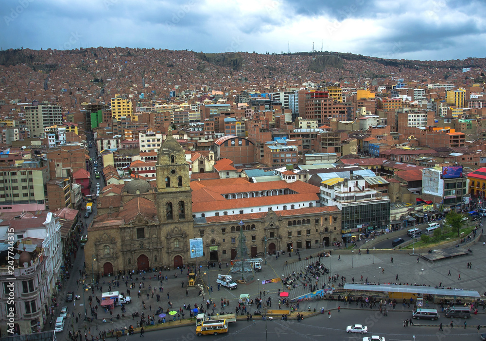 LA PAZ, BOLIVIA - DESEMBER 12, 2016: Central square of La Paz. Landscape of general view in La Paz, Bolivia
