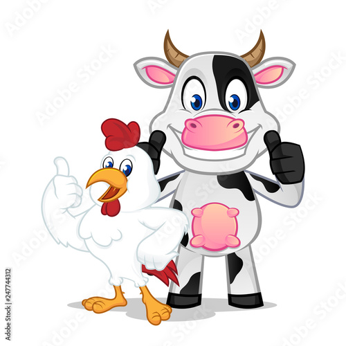 Cow and chicken smiling