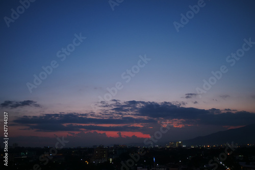 dramatic dusk sky above the city skyline