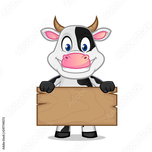 Cow holding wooden plank