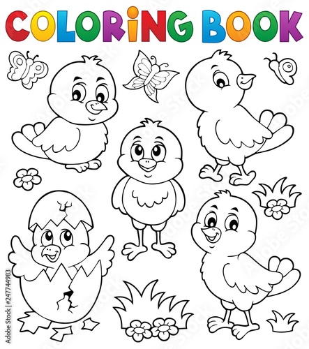 Coloring book cute chickens topic set 1
