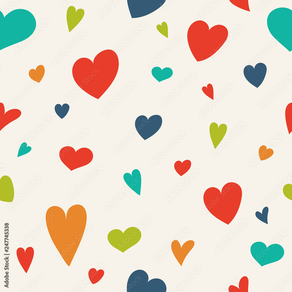 Design of a texture with cute hand drawn hearts. Valentine's Day, Mother's Day and Women's Day. Vector