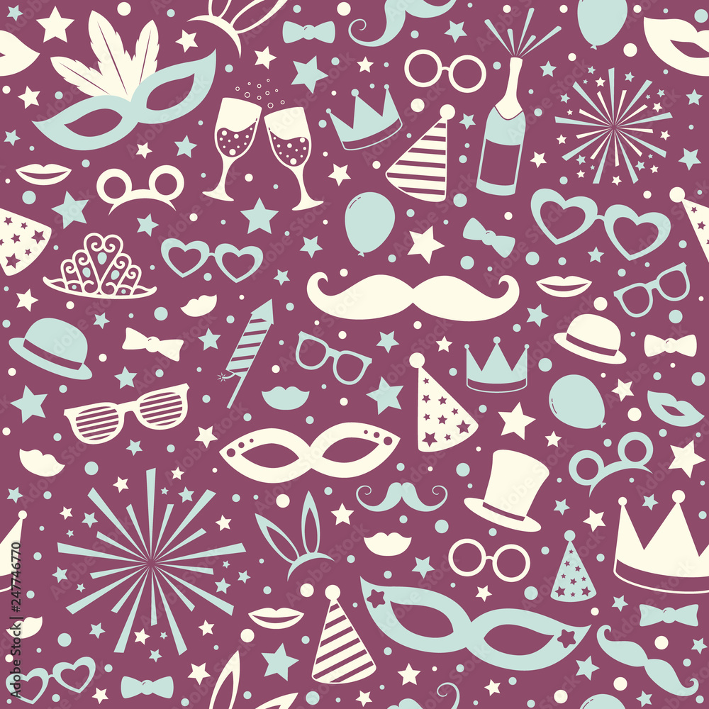 Naklejka premium Colorful party elements on background - seamless texture. Vector