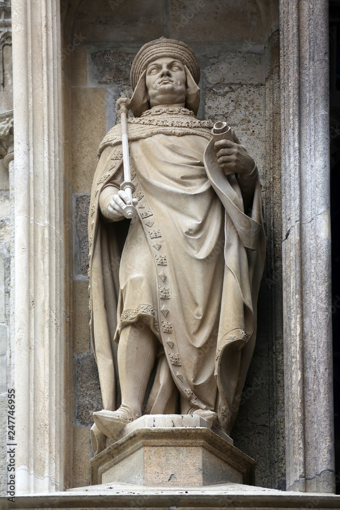 Statue of saint at St Stephans Cathedral in Vienna, Austria