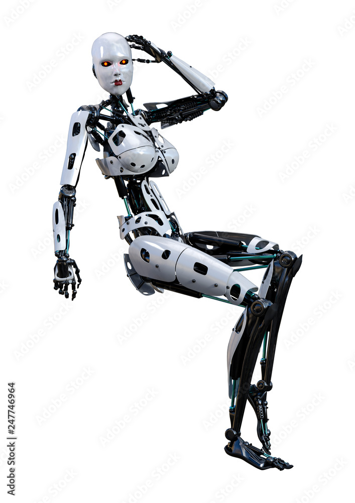 3D Rendering Female Robot on White 3D Rendering Female Robot on White