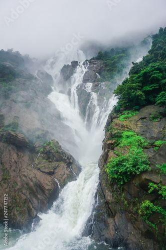 The huge waterfall Dudsagar in the wild jungle. Karnataka  India