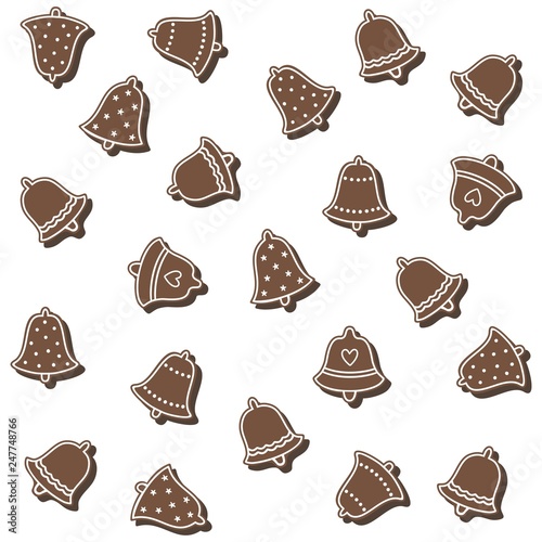 messy bell shaped gingerbread cookies isolated vector holiday seamless pattern on white background