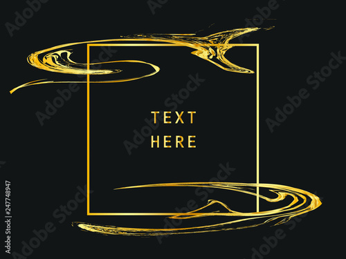 Metalic gold square shape. Label, logo design element, frame with abstract elements. Vector illustration. photo