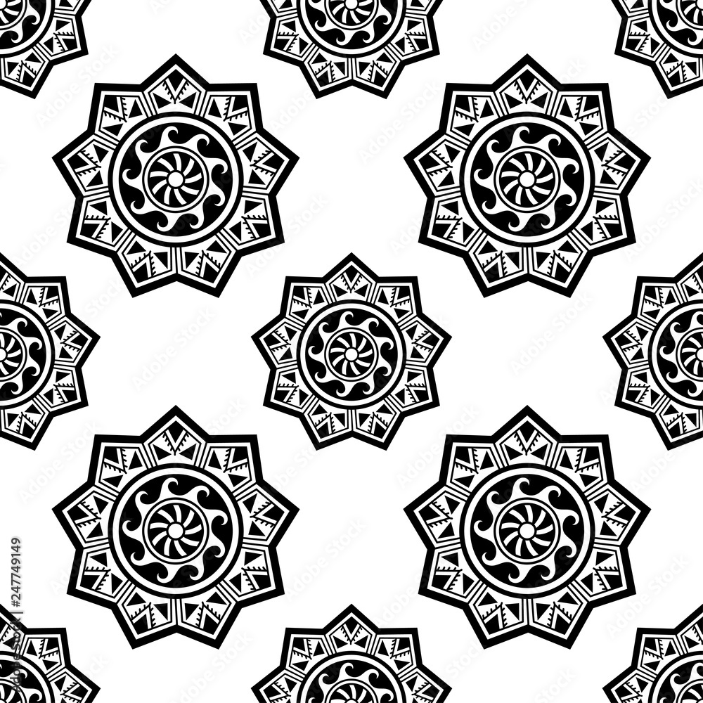 Seamless decorative ornament in ethnic oriental style. Circular pattern in form of mandala for Henna, Mehndi, tattoo, decoration. Seamless decorative ornament in ethnic oriental style. Circular pattern in form of mandala for Henna, Mehndi, tattoo, decoration.