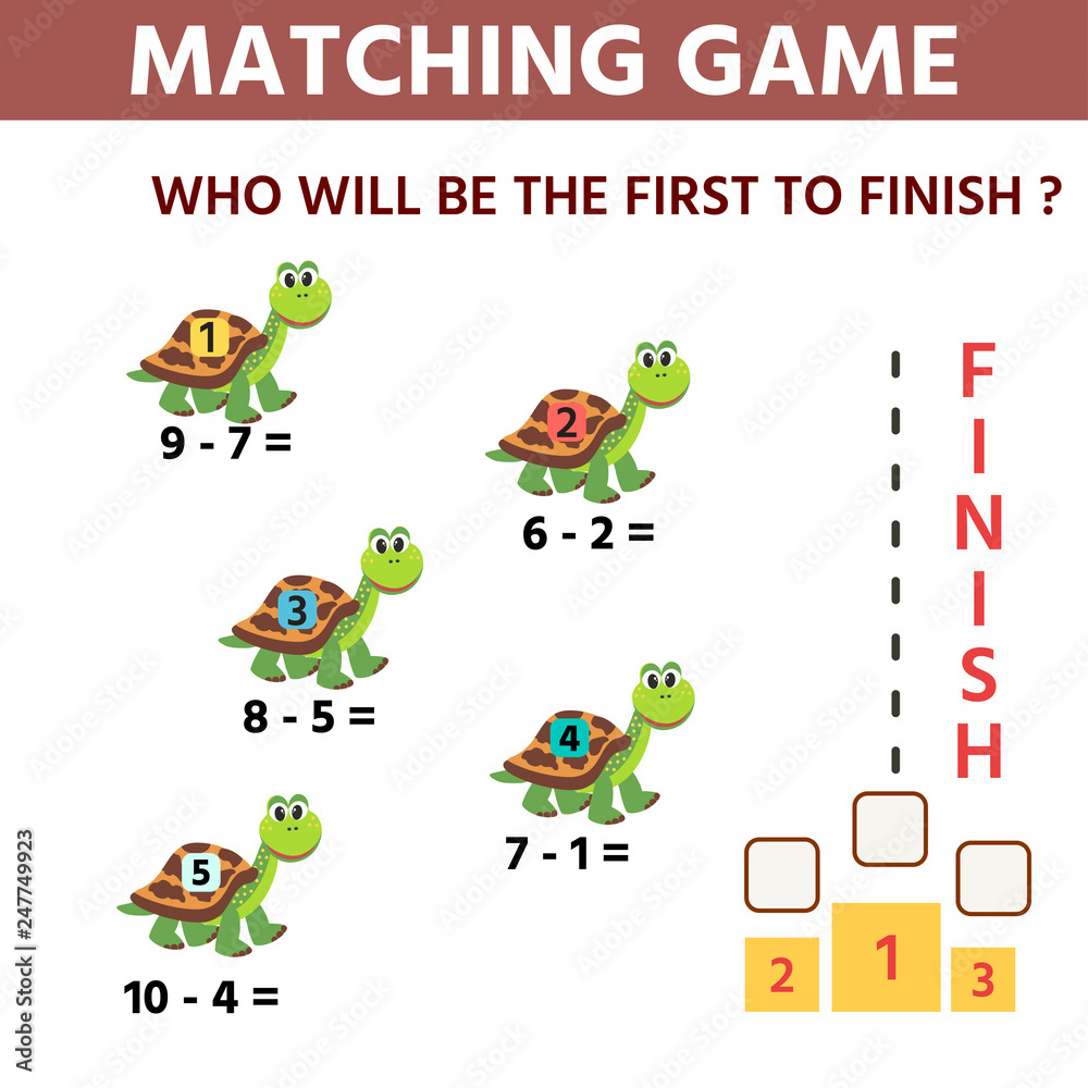 Funny game maze  for children education. Counting example. who is the first to reach the finish line. Vector Illustration