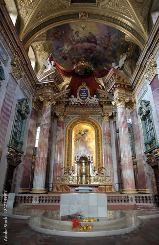 Interior of baroque Jesuits church. The church was built between 1623 and 1627. in Vienna, Austria 