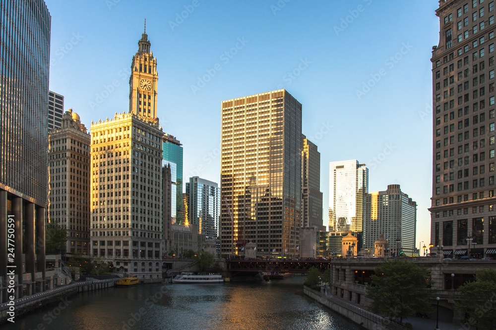 Obraz premium Panoramę Chicago. Panoramę centrum Chicago o zmierzchu.