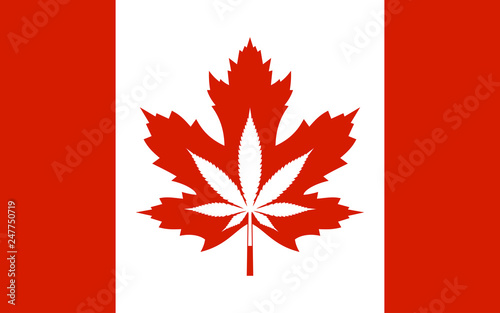 Legalization Cannabis Hemp on Canada Flag. Vector