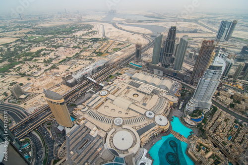 DUBAI  UAE - October  2018  Top view of Dubai city view from the above of Burj Khalifa
