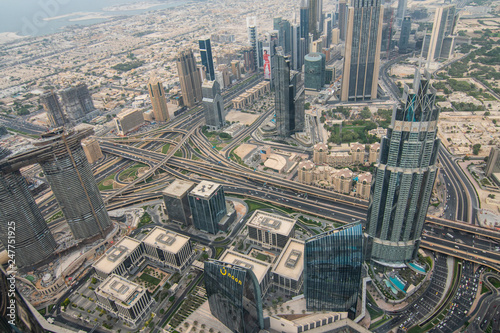 DUBAI, UAE - October, 2018: Top view of Dubai city view from the above of Burj Khalifa
