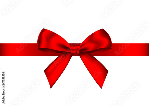 Red realistic gift bow with horizontal ribbon.