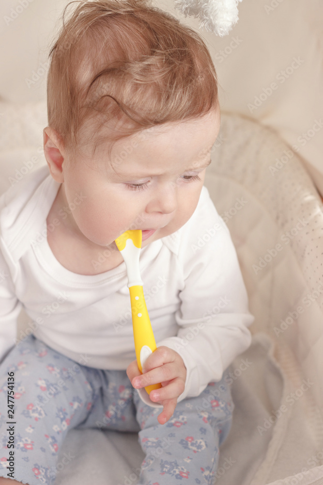 Portrait of joyfil, happiness baby in the bedroom, blurred background Portrait of joyfil, happiness baby in the bedroom, blurred background
