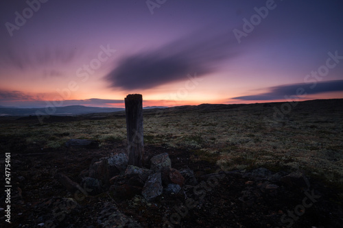 Long exposure on night sky and landscapes in area of Nordgruvefeltet in middle Norway. photo