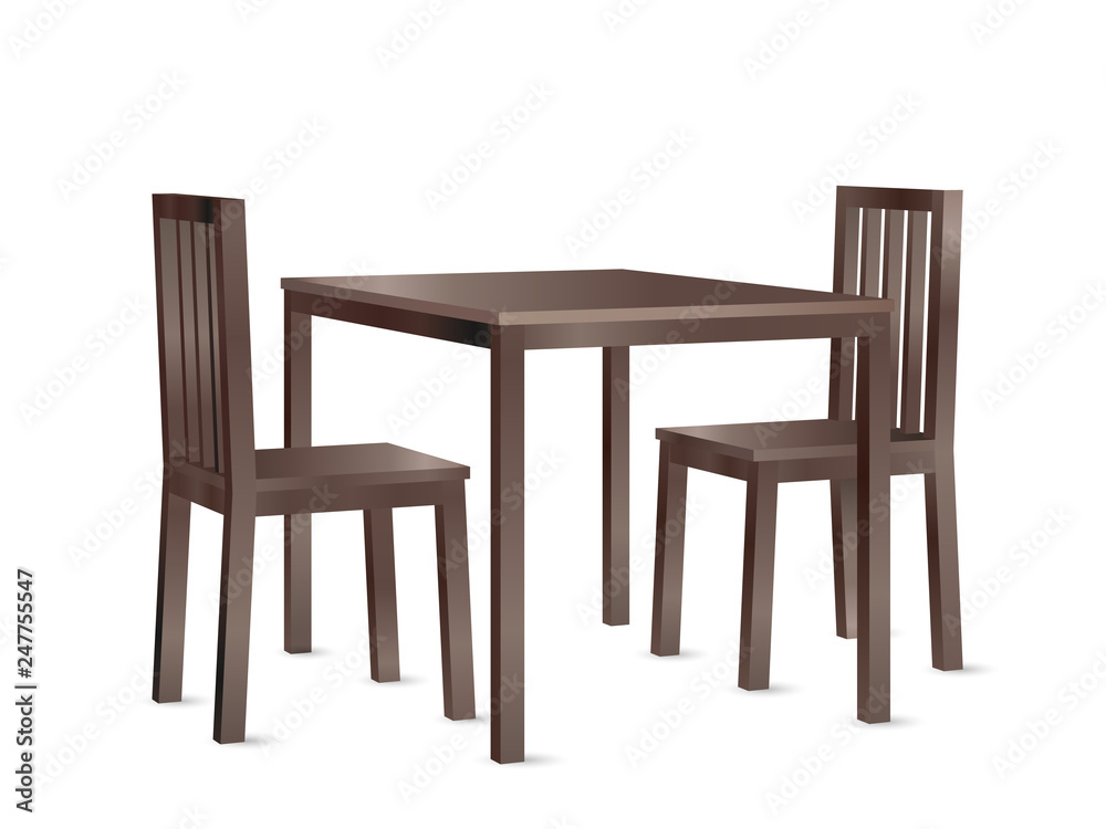 Realistic perspective view vector of a wooden dining table and two chairs. Realistic perspective view vector of a wooden dining table and two chairs.