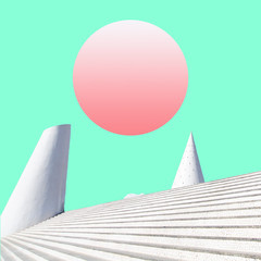 Crédence de cuisine Corail vert surreal landscape collage concept, contemporary and futuristic palstel colors, social network mood  © aledesun