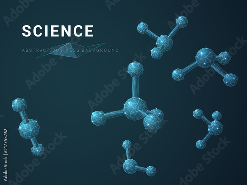 Abstract modern business background vector depicting science in shape of molecules on blue background.