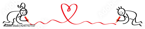 Strichmännchen Mann und Frau malen rotes Herz, Banner