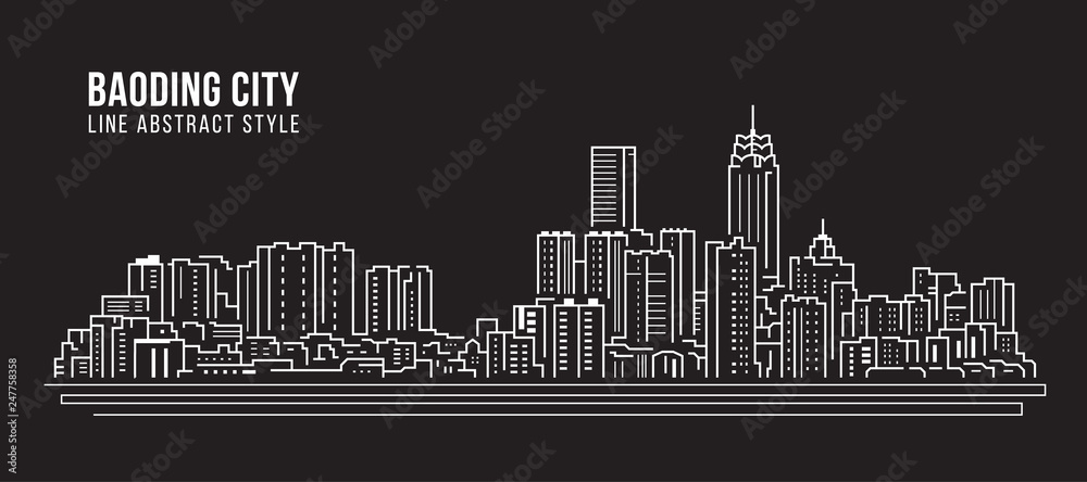 Cityscape Building Line art Vector Illustration design -  Baoding city